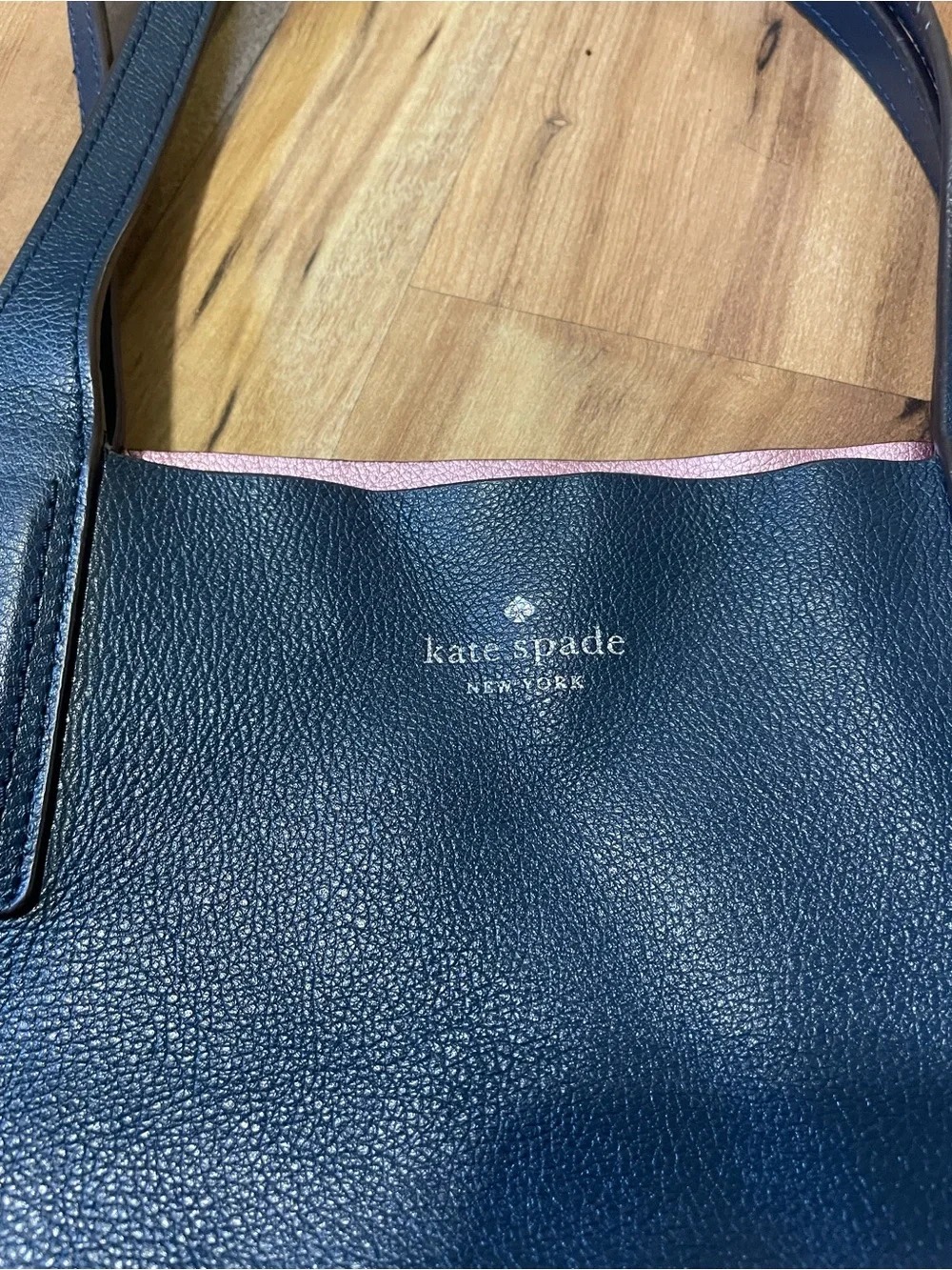 Kate Spade New York Reversible Metallic Pink / Navy Leather Tote Bag Large